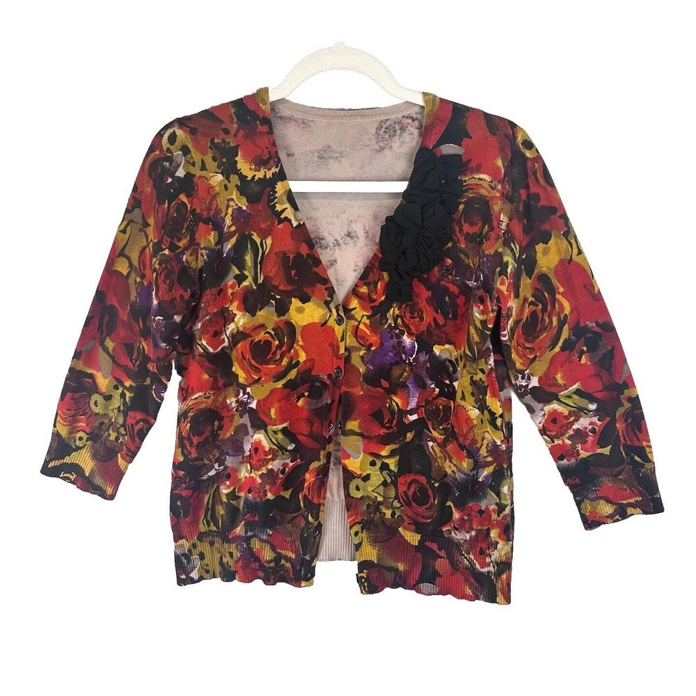Vintage Y2K Style Artsy‎ Rose Button Front Grandma Cardigan Whimsigoth Size S/M
